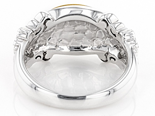 Pacific Style™ 14x10mm Oval Golden Mother-Of-Pearl Rhodium over Sterling Silver Ring - Size 8