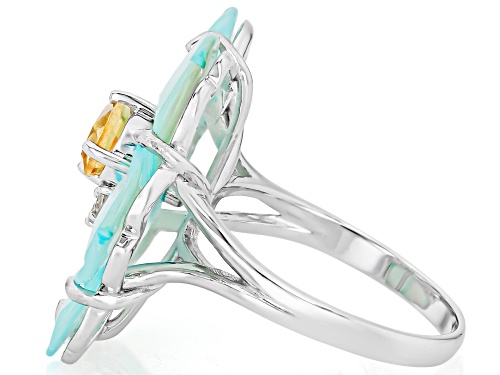 Pacific Style™ Blue Mother-of-Pearl With 0.99ctw Citrine & White Zircon Rhodium Over Silver Ring - Size 10