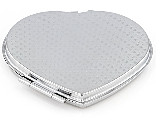 Pacific Style™ 63x54mm White Mother-of-Pearl Silver Tone Heart Compact Mirror