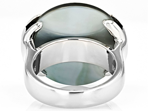 Pacific Style™ Round Black Mother-of-Pearl Rhodium Over Sterling Silver Ring - Size 6
