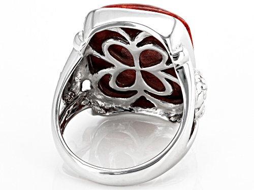 Pacific Style™ Red Sponge Coral Rhodium Over Brass Seashell Design Ring - Size 7