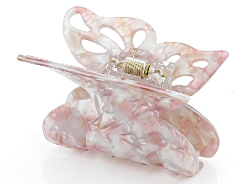 Pacific Style™ White and Pink Butterfly Gold Tone Hair Clip