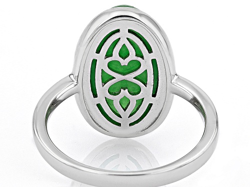 Pacific Style™ 17x10mm Green Jadeite Rhodium Over Silver Solitaire Ring - Size 6