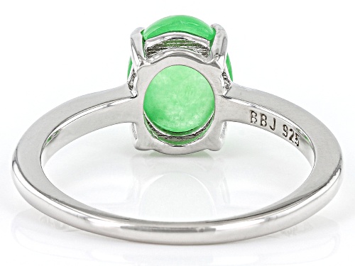 Pacific Style™ 9x7mm Light Green Jadeite Rhodium Over Silver Solitaire Ring - Size 11