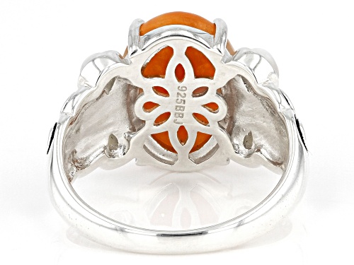 Pacific Style™ 14x10mm Orange Jadeite With Mother-of-Pearl Rhodium Over Silver Ring - Size 9
