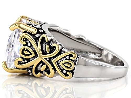 Paula Deen Jewelry™ 14x10mm White Cubic Zirconia 14k Gold & Rhodium Over Brass Two-Tone Ring - Size 9