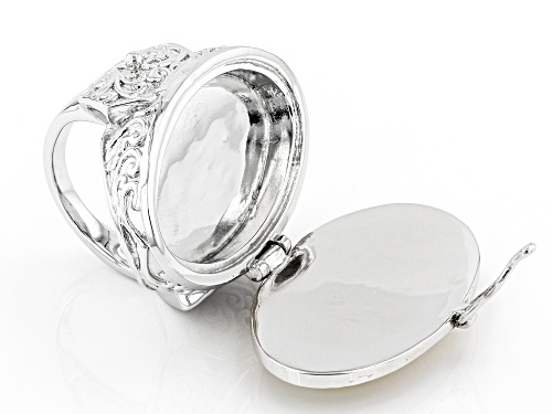 Paula Deen Jewelry™ 34x19mm Oval White Mother Of Pearl Rhodium Over Brass Prayer Box Ring - Size 6