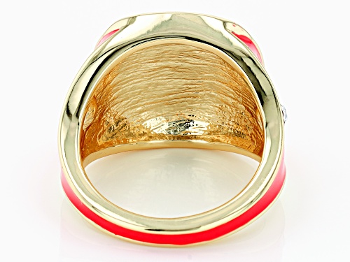 Paula Deen Jewelry™ Coral Color Enamel with White Crystal Accents Gold Tone Ring - Size 7