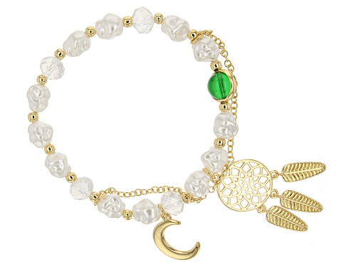 Paula Deen Jewelry™ Pearl Simulant & Crystal Gold Tone Set of 4 Charm Bracelets