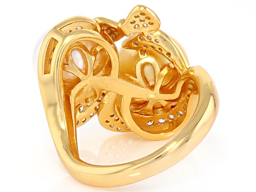 Pearlfection® 10mm South Sea Simulant With Bella Luce® 18k Gold Over Sterling Silver Ring - Size 6