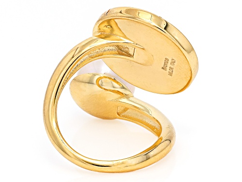 10mm Cultured Freshwater Pearl With Genuine 50 Lire Coin 18k Gold Over Bronze Ring - Size 11