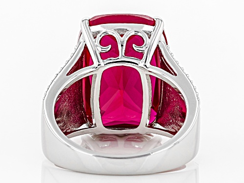 13.51ct rectangular cushion lab created ruby solitaire rhodium over sterling silver ring - Size 7