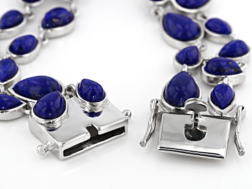 Pear Shape Lapis Lazuli Rhodium Over Sterling Silver Bracelet - Size 8