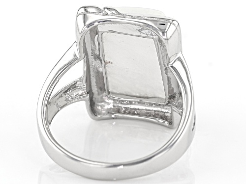 14x10mm Baguette Rainbow Moonstone Rhodium Over Sterling Silver Solitaire Ring - Size 6