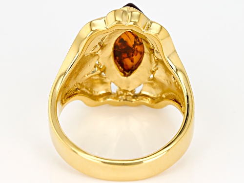 14x7mm Marquise Amber 18k Yellow Gold Over Sterling Silver Solitaire Ring - Size 6