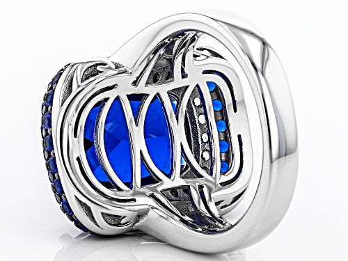 6.70ctw Lab Created Blue Spinel With .47ctw Zircon Rhodium Over Sterling Silver Ring - Size 7