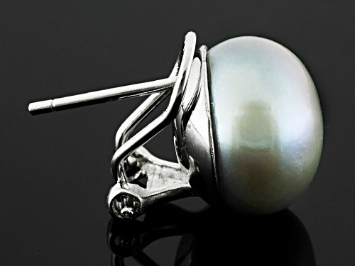 Pre-Owned 12-13mm Silver Cultured Freshwater Pearl Rhodium Over Sterling Silver Omega Earring
