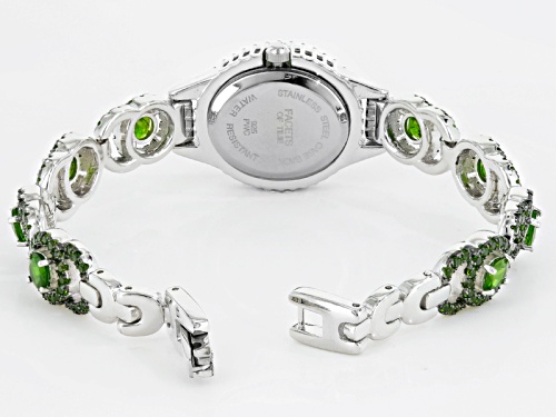 Pre-Owned Facets Of Time ™ 8.33ctw Round Chrome Diopside  Sterling Silver White Watch