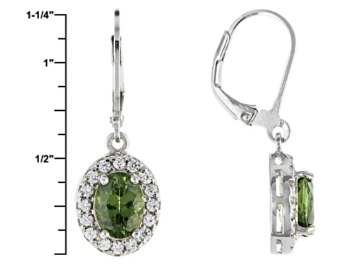 Pre-Owned 1.95ct Oval Green Apatite With .38ctw Round White Zircon Sterling Silver Dangle Earrings