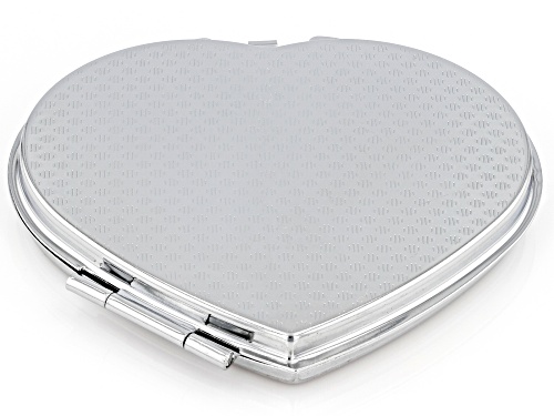 Pre-Owned Pacific Style™ 63x54mm Abalone Shell Silver Tone Heart Compact Mirror