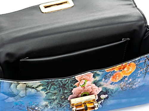 Pre-Owned Pacific Style™ Floral Bamboo Handle Gold Tone Fabric Clutch