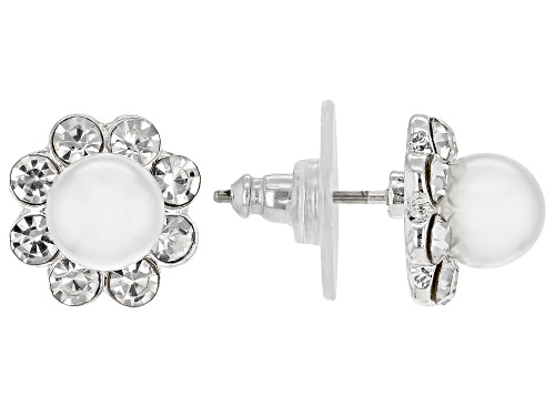 Pre-Owned Off Park® Collection Glass Crystal With Imitation Pearl Silver Tone Necklace and Earring S