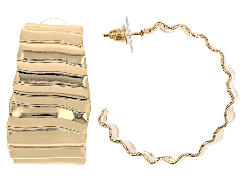Pre-Owned Off Park® Collection, Gold, Silver, & Rose Tone Set of 3 Crinkled Hoop Earrings