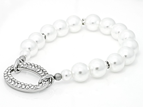 Pre-Owned Paula Deen Jewelry™ Pearl Simulant With White Crystal Silver Tone Necklace and Bracelet Se
