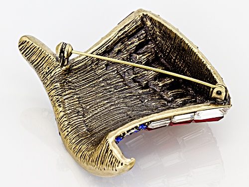 Pre-Owned Off Park® Collecion Multi-Color Crystal White Enamel Antiqued Gold Tone Patriotic Hat Broo