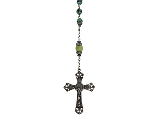 Pre-Owned Artisan Collection Of Ireland™ Glass Beads & 10mm Connemara Marble Bronze Tone Irish Rosar