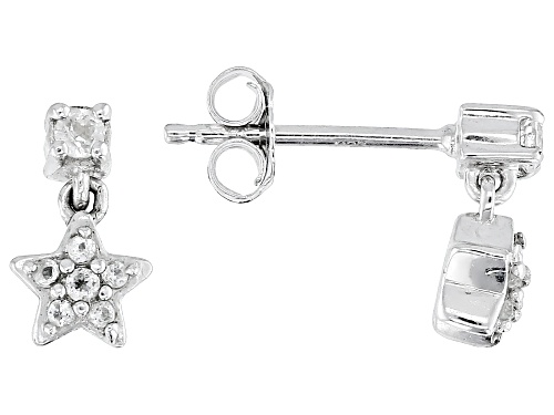 Pre-Owned 0.39ctw Round Lab Created White Sapphire Rhodium Over Sterling Silver Ear Stack Set