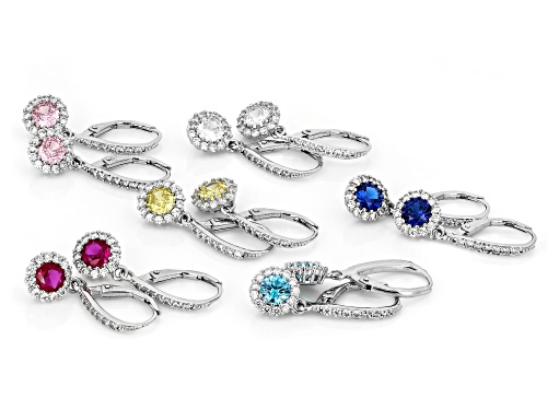 Pre-Owned Bella Luce® Ottone 13.60ctw Multi-Gemstone Simulant Rhodium Plated Earring Set