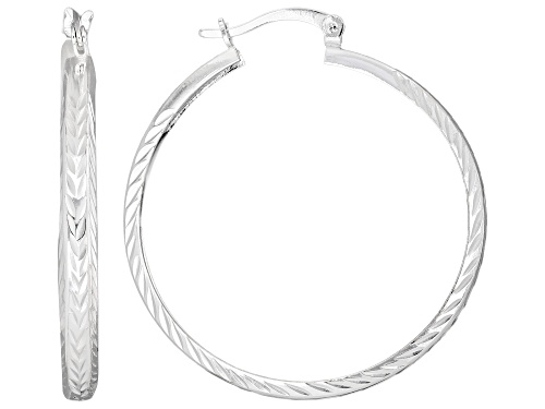 Pre-Owned Sterling Silver Over Brass 4mm Polished And Textured Set Of 2 Hoops
