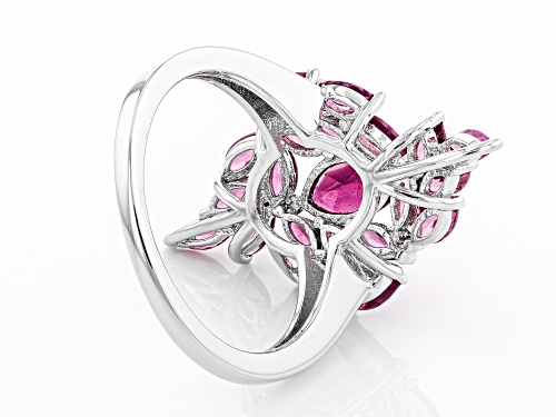 Pre-Owned 2.51ctw Marquise Raspberry Color Rhodolite Rhodium Over Sterling Silver Cluster Ring - Size 8