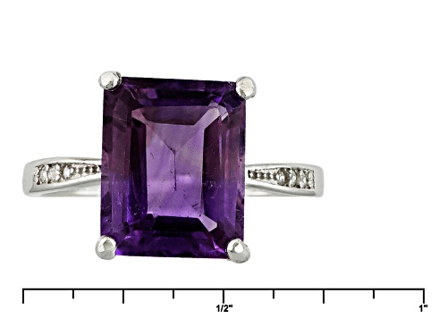 Pre-Owned 4.00ct Emerald Cut Brazilian Amethyst With .06ctw Cubic Zirconia Rhodium Over Silver Solit - Size 7