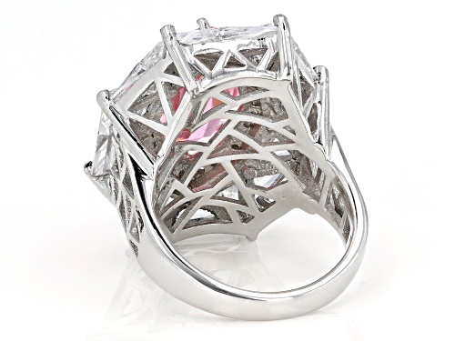 Pre-Owned Bella Luce ® 19.75ctw Pink And White Diamond Simulants Rhodium Over Sterling Silver Ring - Size 12