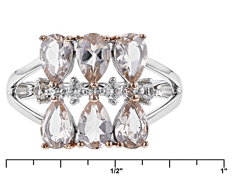 Pre-Owned 1.90ctw Pear Shape Morganite And .16ctw Round White Zircon Sterling Silver Ring - Size 9
