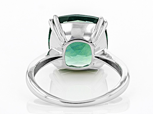 Pre-Owned 7.41ct Square Cushion Green Fluorite Rhodium Over Sterling Silver Solitaire Ring - Size 7
