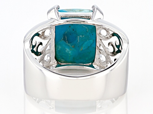 Pre-Owned 12x10mm Rectangular Octagonal Turquoise Cabochon Rhodium Over Sterling Silver Ring - Size 9