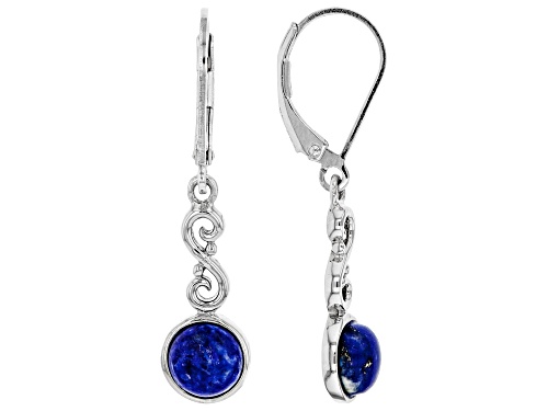 Pre-Owned 8mm and 6mm Round Lapis Lazuli Rhodium Over Sterling Silver Ring, Earrings & Pendant with