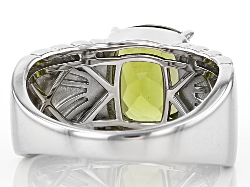 Pre-Owned 2.76ct Rectangular Cushion Manchurian Peridot(TM) Rhodium Over Sterling Silver Ring - Size 10