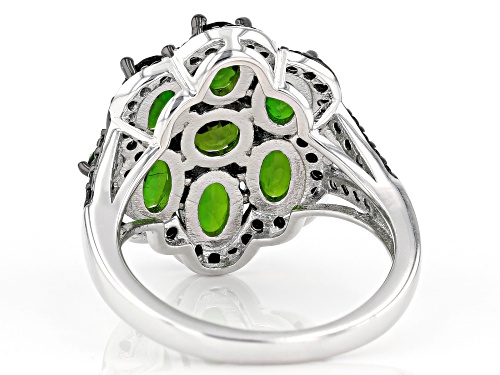 Pre-Owned 3.14ctw Oval & Round Chrome Diopside W/ .72ctw Black Spinel Rhodium Over Silver Ring - Size 8