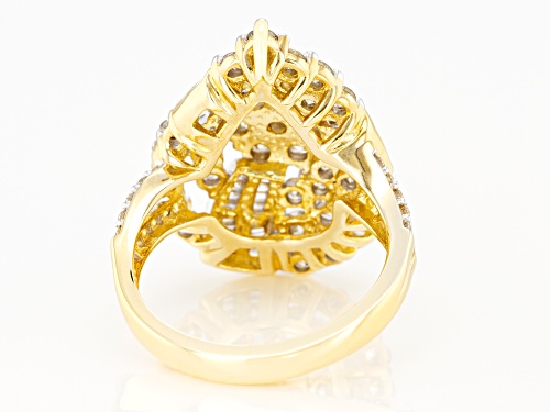 Pre-Owned 2.00ctw Round And Baguette White Diamond 10K Yellow Gold Cocktail Ring - Size 7