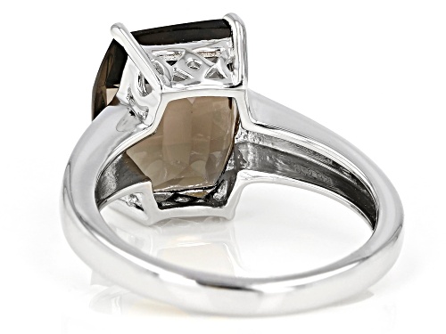 Pre-Owned 4.57CT BARREL SMOKY QUARTZ RHODIUM OVER STERLING SILVER SOLITAIRE RING - Size 9