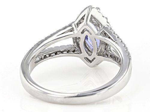 Pre-Owned .96CT MARQUISE TANZANITE WITH .30CTW ROUND WHITE ZIRCON RHODIUM OVER SILVER RING - Size 8