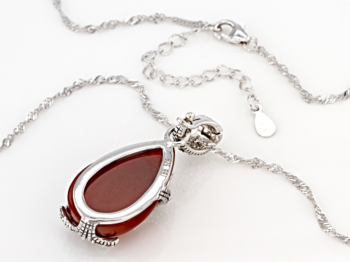 Pre-Owned 24x14mm Pear Shape Red onyx With Round Marcasite Sterling Silver Enhancer With Chain