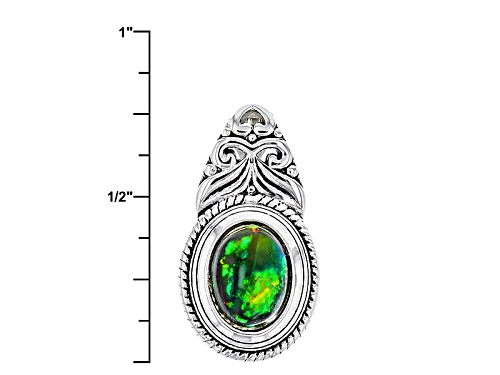Pre-Owned .60ct Oval Cabochon Ethiopian Black Opal Sterling Silver Solitaire Slide With Chain