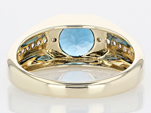 Pre-Owned 1.91ctw Round London Blue Topaz With 0.28ctw Round White Zircon 10k Yellow Gold Men's Ring - Size 11