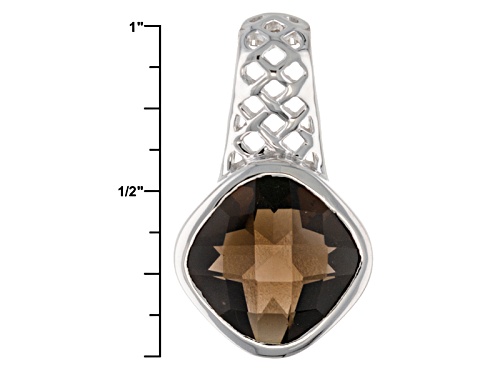 Pre-Owned 6.15ct Square Cushion Smoky Quartz Solitaire Sterling Silver Pendant With Chain