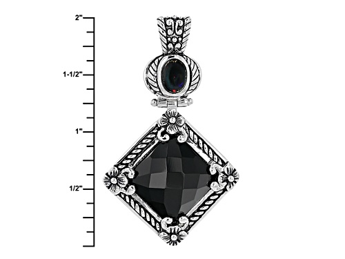 Pre-Owned .45ct Oval Cabochon Black Ethiopian Opal & 15mm Square Cushion Black Onyx Silver Pendant W